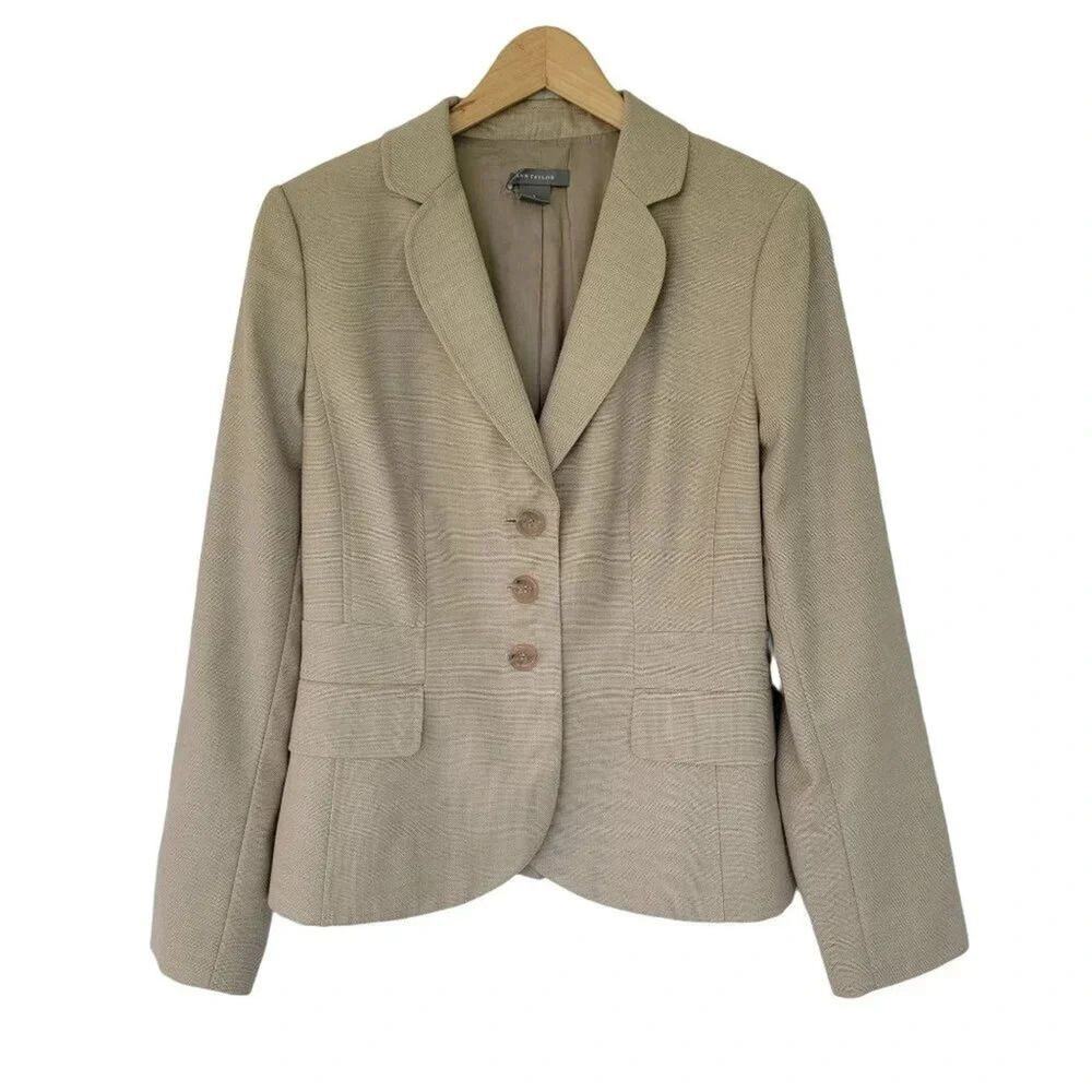 Ann Taylor Wool Blazer Jacket Tan Women Size 6 Classic Tailored Career Office